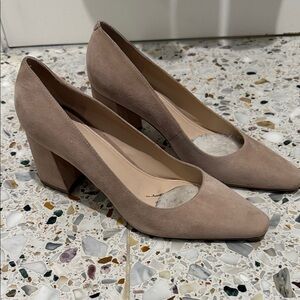 Marc Fisher LTD Varla Taupe Suede Pointed Block Heel Pumps